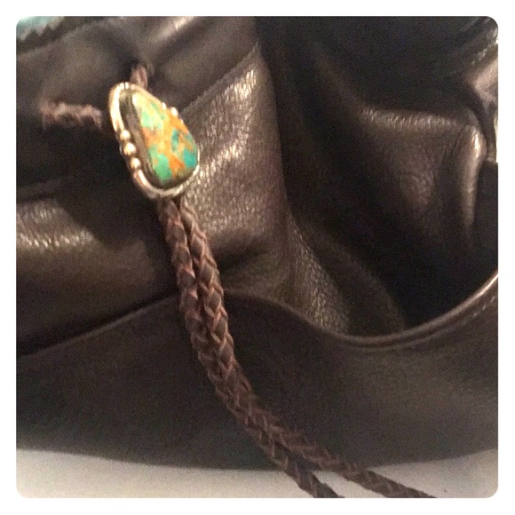 Leather & real turquoise stone boho satchel - Picture 5 of 8